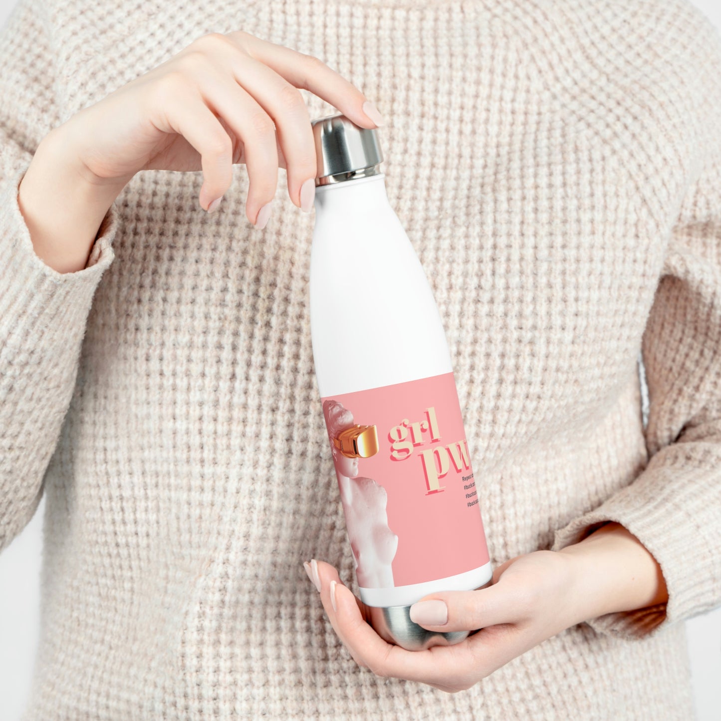 20oz Insulated Bottle with inspirational statement for women who hate cancer