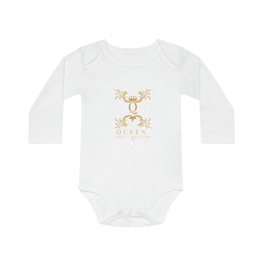 "Queen Since I Was Born" Baby Long-Sleeve Organic Bodysuit